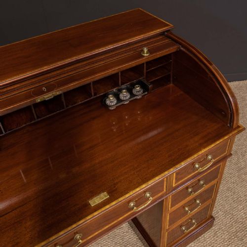 LATE VICTORIAN SHERATON REVIVAL ROLL TOP DESK - ADDITIONAL PHOTO 4