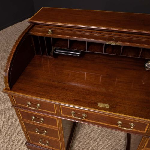 LATE VICTORIAN SHERATON REVIVAL ROLL TOP DESK - ADDITIONAL PHOTO 6