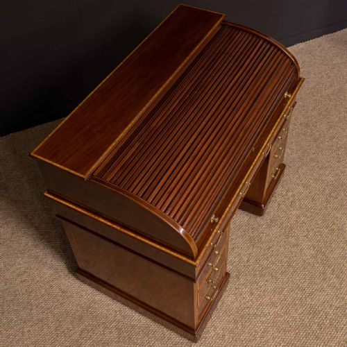 LATE VICTORIAN SHERATON REVIVAL ROLL TOP DESK - ADDITIONAL PHOTO 8