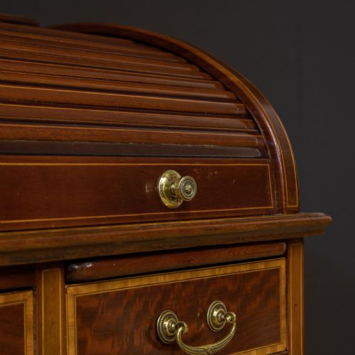 LATE VICTORIAN SHERATON REVIVAL ROLL TOP DESK - ADDITIONAL PHOTO 11