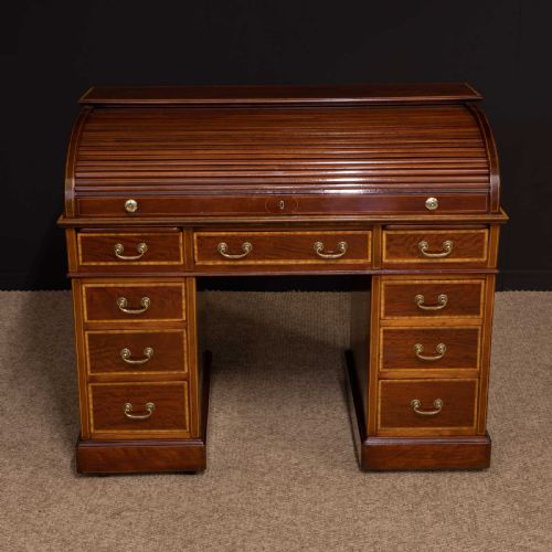 LATE VICTORIAN SHERATON REVIVAL ROLL TOP DESK - ADDITIONAL PHOTO 12