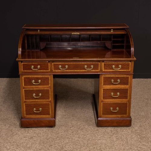 LATE VICTORIAN SHERATON REVIVAL ROLL TOP DESK - ADDITIONAL PHOTO 14
