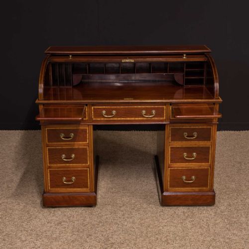 LATE VICTORIAN SHERATON REVIVAL ROLL TOP DESK - ADDITIONAL PHOTO 15