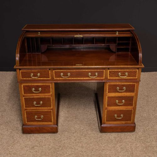 LATE VICTORIAN SHERATON REVIVAL ROLL TOP DESK - ADDITIONAL PHOTO 16