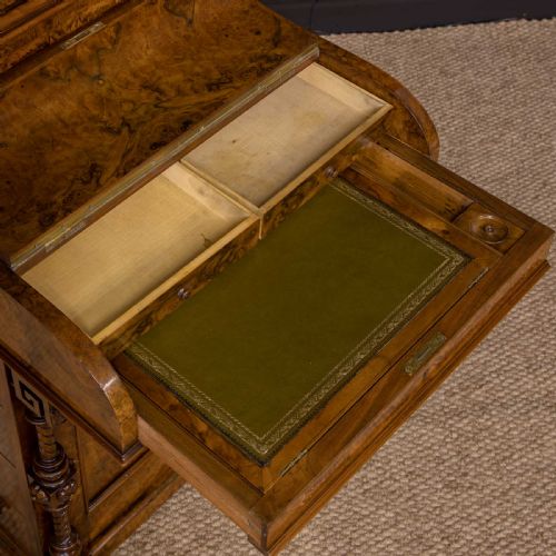 VICTORIAN WALNUT PIANO TOP DAVENPORT - ADDITIONAL PHOTO 5