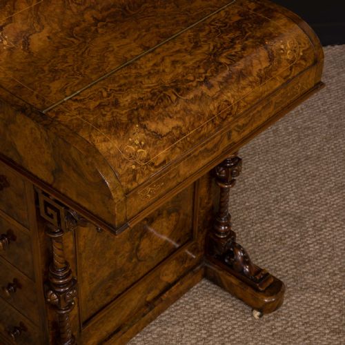 VICTORIAN WALNUT PIANO TOP DAVENPORT - ADDITIONAL PHOTO 7