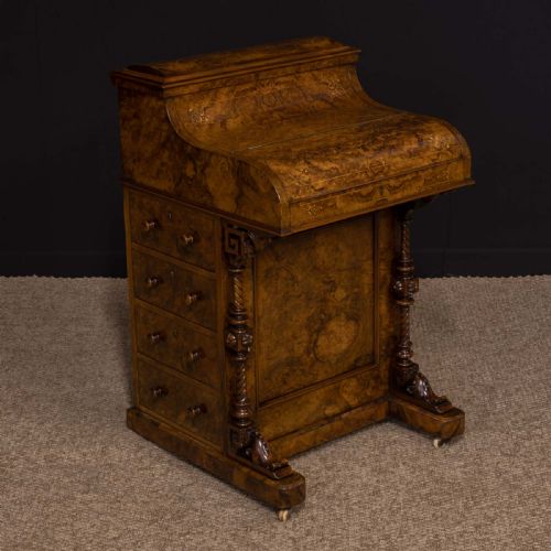 VICTORIAN WALNUT PIANO TOP DAVENPORT - ADDITIONAL PHOTO 8