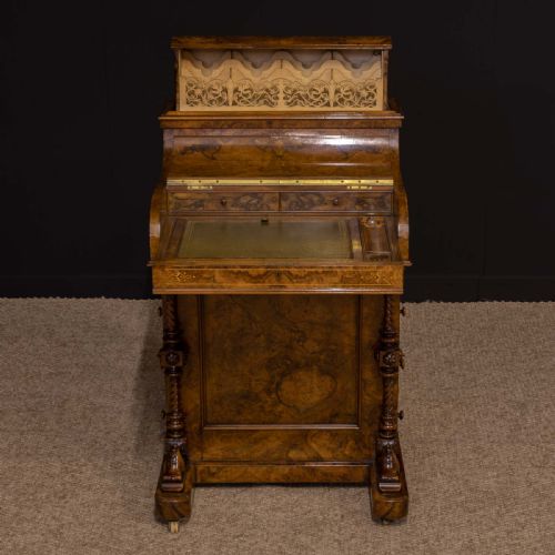 VICTORIAN WALNUT PIANO TOP DAVENPORT - ADDITIONAL PHOTO 9