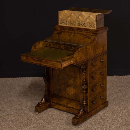 VICTORIAN WALNUT PIANO TOP DAVENPORT - ADDITIONAL PHOTO 10