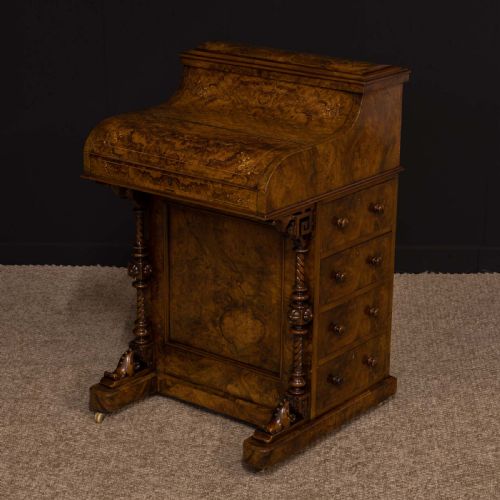VICTORIAN WALNUT PIANO TOP DAVENPORT - ADDITIONAL PHOTO 11