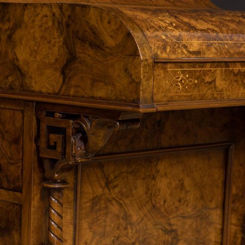 VICTORIAN WALNUT PIANO TOP DAVENPORT - ADDITIONAL PHOTO 17