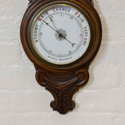 EDWARDIAN OAK ANEROID BAROMETER - ADDITIONAL PHOTO 1