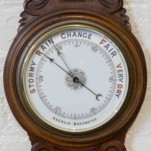 EDWARDIAN OAK ANEROID BAROMETER - ADDITIONAL PHOTO 2