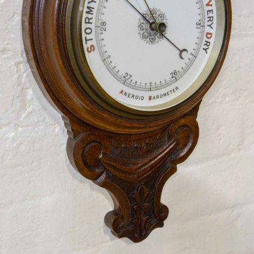 EDWARDIAN OAK ANEROID BAROMETER - ADDITIONAL PHOTO 3