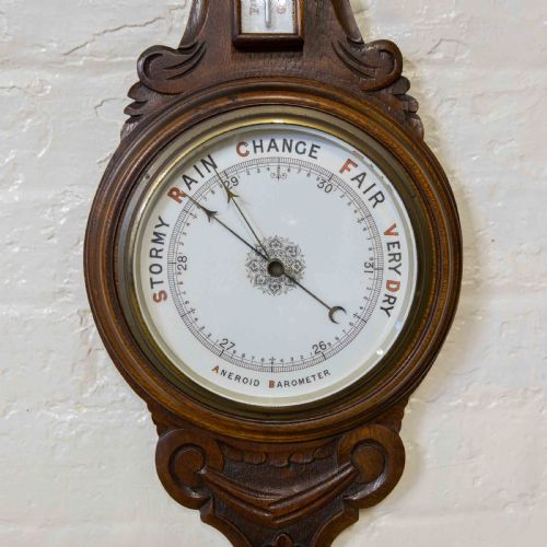 EDWARDIAN OAK ANEROID BAROMETER - ADDITIONAL PHOTO 5