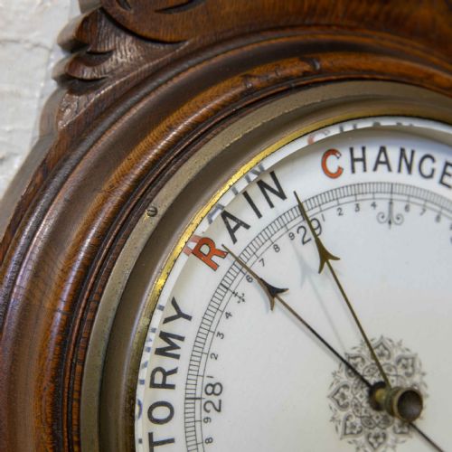 EDWARDIAN OAK ANEROID BAROMETER - ADDITIONAL PHOTO 6