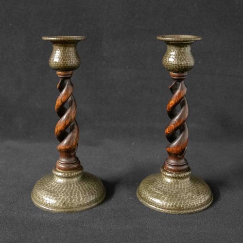 arts and crafts pewter candlesticks - CATEGORY: ANTIQUE LIGHTING - DATED 1900