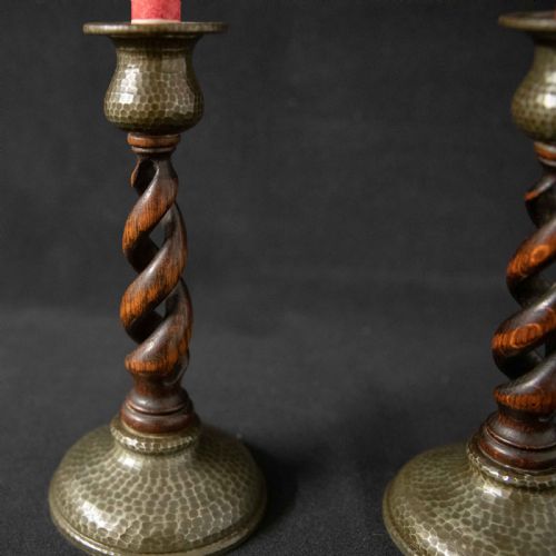 ARTS AND CRAFTS PEWTER CANDLESTICKS - ADDITIONAL PHOTO 1