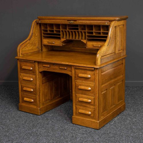 edwardian oak roll top desk - CATEGORY: ANTIQUE DESKS - DATED EDWARDIAN