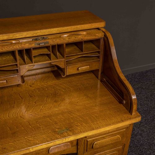 OAK ROLL TOP DESK BY GLOBE WERNICKE - ADDITIONAL PHOTO 4