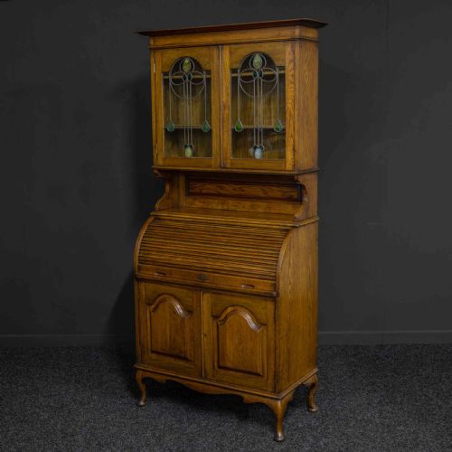 edwardian oak roll top bookcase - CATEGORY: ANTIQUE BUREAU - DATED EDWARDIAN