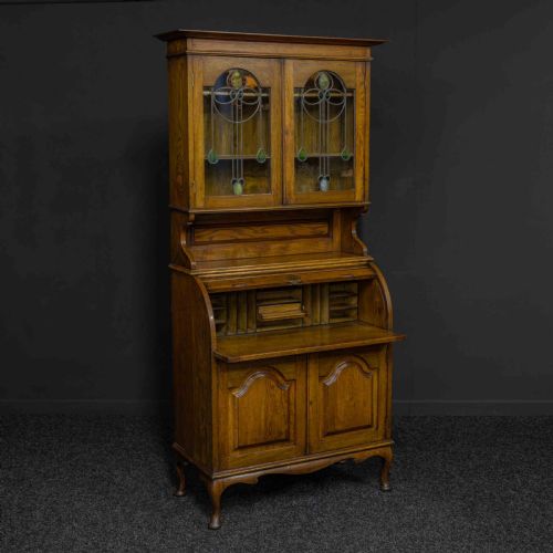 EDWARDIAN OAK ROLL TOP BOOKCASE - ADDITIONAL PHOTO 2