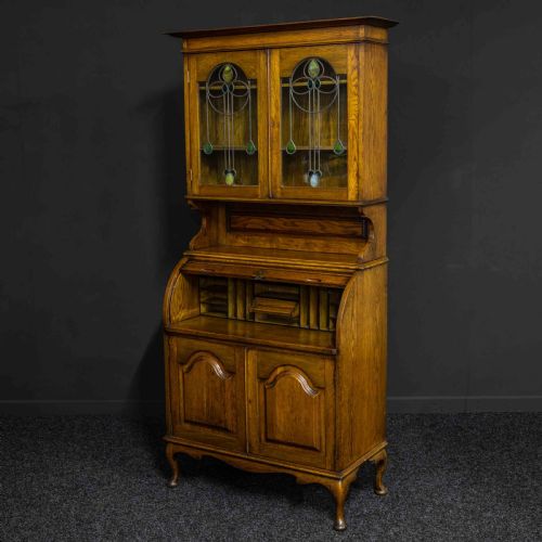 EDWARDIAN OAK ROLL TOP BOOKCASE - ADDITIONAL PHOTO 3