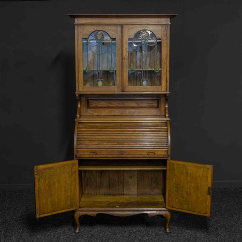 EDWARDIAN OAK ROLL TOP BOOKCASE - ADDITIONAL PHOTO 7
