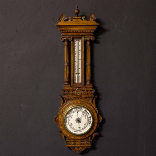 edwardian oak aneroid barometer - CATEGORY: ANTIQUE BAROMETERS - DATED EDWARDIAN