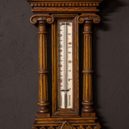 EDWARDIAN OAK ANEROID BAROMETER - ADDITIONAL PHOTO 1