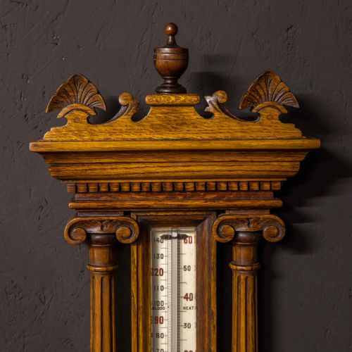 EDWARDIAN OAK ANEROID BAROMETER - ADDITIONAL PHOTO 2