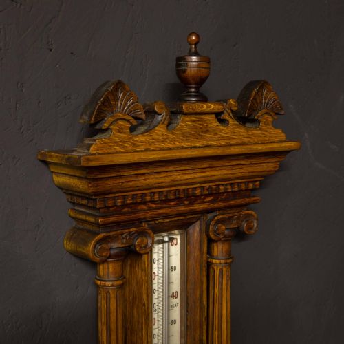 EDWARDIAN OAK ANEROID BAROMETER - ADDITIONAL PHOTO 3