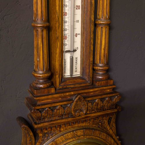EDWARDIAN OAK ANEROID BAROMETER - ADDITIONAL PHOTO 4
