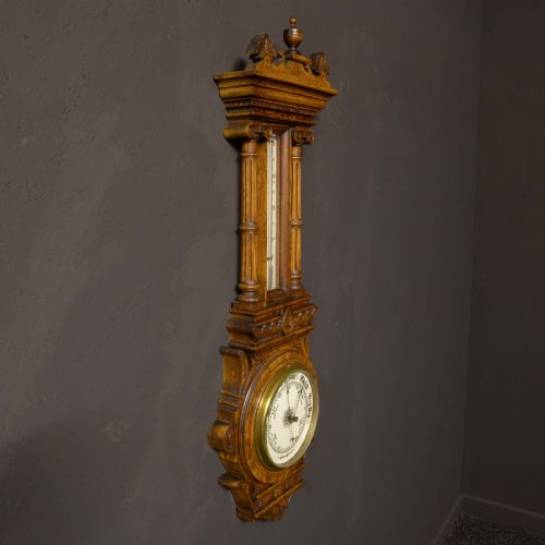 EDWARDIAN OAK ANEROID BAROMETER - ADDITIONAL PHOTO 5