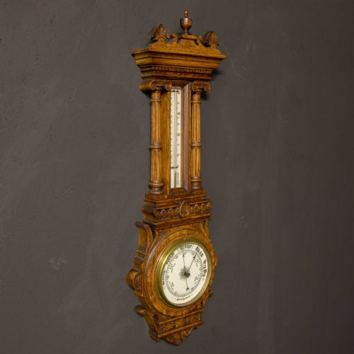 EDWARDIAN OAK ANEROID BAROMETER - ADDITIONAL PHOTO 6