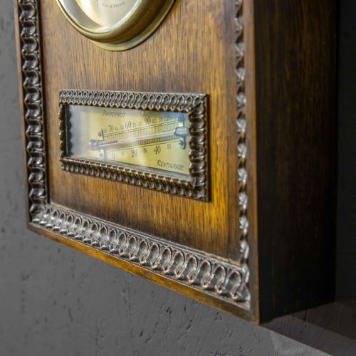 ART DECO OAK AND BRASS ANEROID BAROMETER - ADDITIONAL PHOTO 4