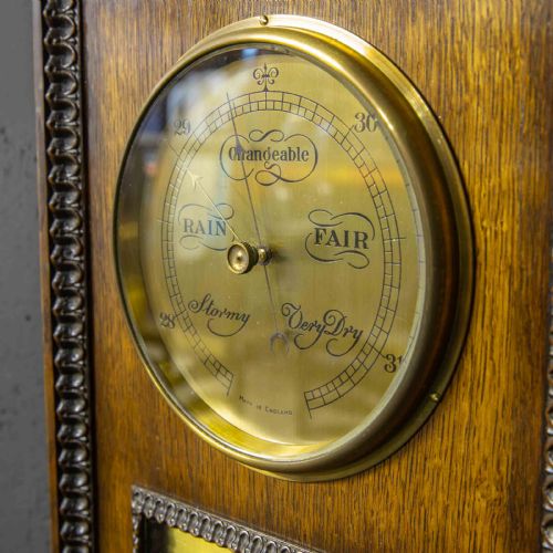 ART DECO OAK AND BRASS ANEROID BAROMETER - ADDITIONAL PHOTO 6