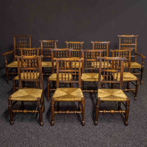 set of twelve lancashire spindleback chairs - CATEGORY: ANTIQUE CHAIRS - DATED 19TH CENTURY