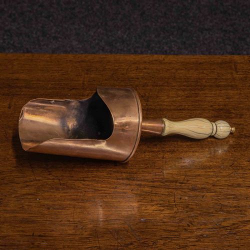 victorian copper corn scoop with bone handle - CATEGORY: ANTIQUE METAL - DATED VICTORIAN