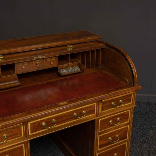 EDWARDIAN MAHOGANY INLAID DESK BY MAPLES - ADDITIONAL PHOTO 1