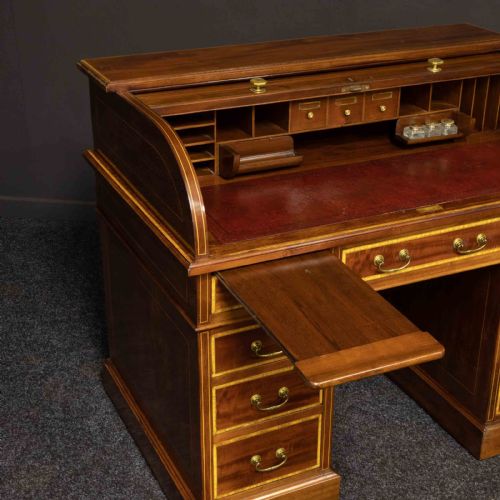 EDWARDIAN MAHOGANY INLAID DESK BY MAPLES - ADDITIONAL PHOTO 3