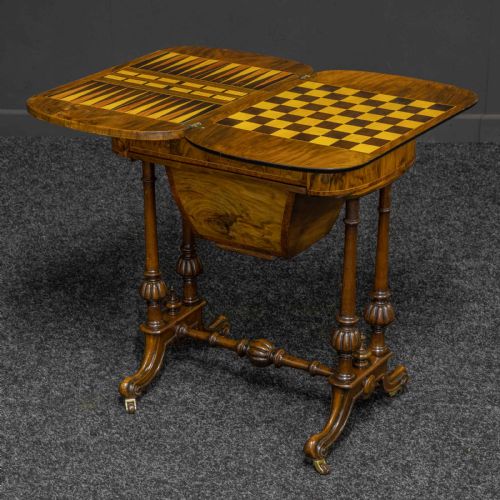 victorian walnut gamessewing table - CATEGORY: ANTIQUE TABLES - DATED VICTORIAN