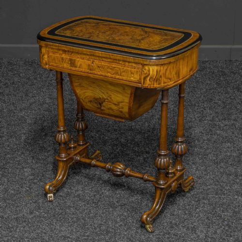 VICTORIAN WALNUT GAMESSEWING TABLE - ADDITIONAL PHOTO 4