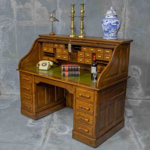 EDWARDIAN OAK ROLL TOP DESK - ADDITIONAL PHOTO 2