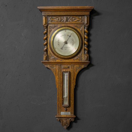 oak aneroid barometer - CATEGORY: ANTIQUE BAROMETERS - DATED 1920