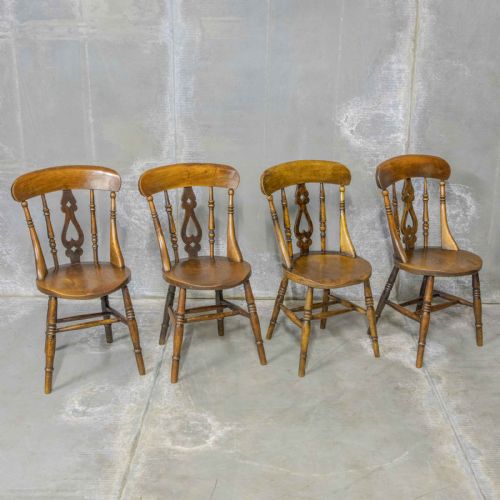 set of four victorian elm and beech kitchen chairs - CATEGORY: ANTIQUE CHAIRS - DATED 1890