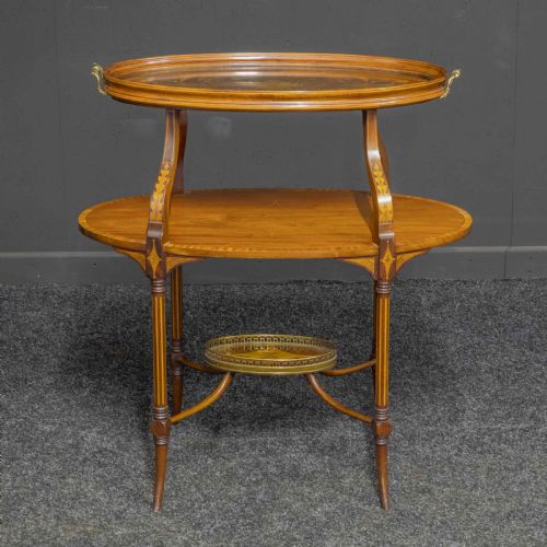 EDWARDIAN INLAID MAHOGANY ETAGERE WITH GLASS TRAY TOP - ADDITIONAL PHOTO 4
