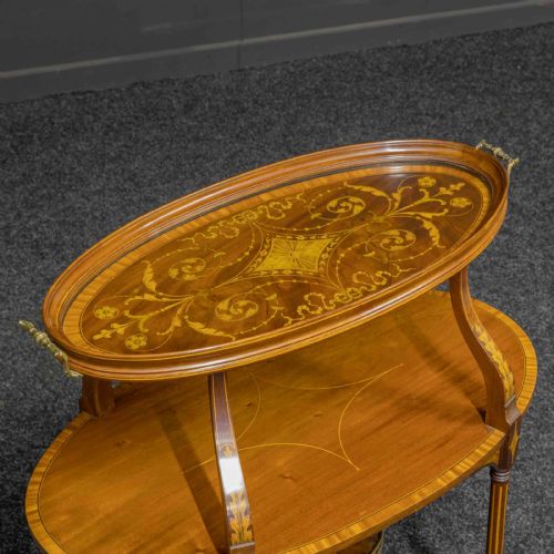 EDWARDIAN INLAID MAHOGANY ETAGERE WITH GLASS TRAY TOP - ADDITIONAL PHOTO 7