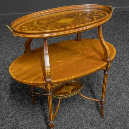 EDWARDIAN INLAID MAHOGANY ETAGERE WITH GLASS TRAY TOP - ADDITIONAL PHOTO 9