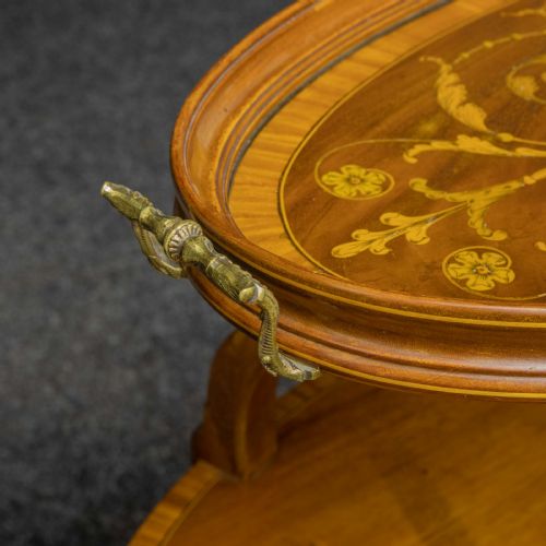 EDWARDIAN INLAID MAHOGANY ETAGERE WITH GLASS TRAY TOP - ADDITIONAL PHOTO 10